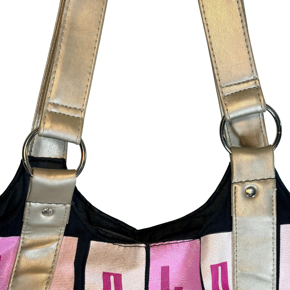 Disney Mickey Mouse Y2K Pink Black Silver Canvas Tote Bag Vintage Style - Picture 14 of 15